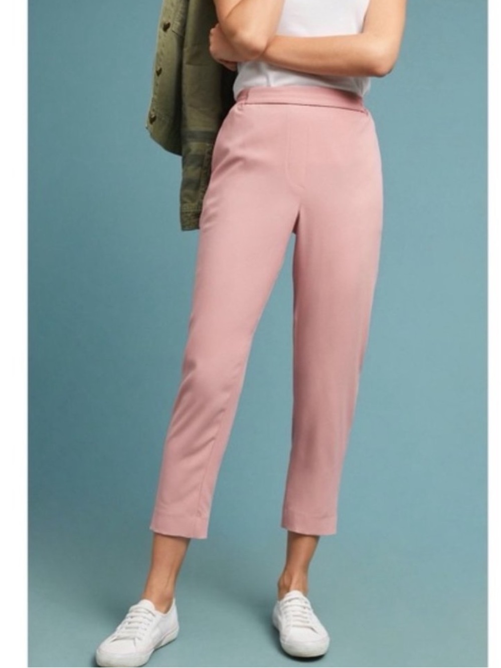 NWOT Anthropologie The Essential Pull-On Trouser Crepe Cropped Blush Pink Large